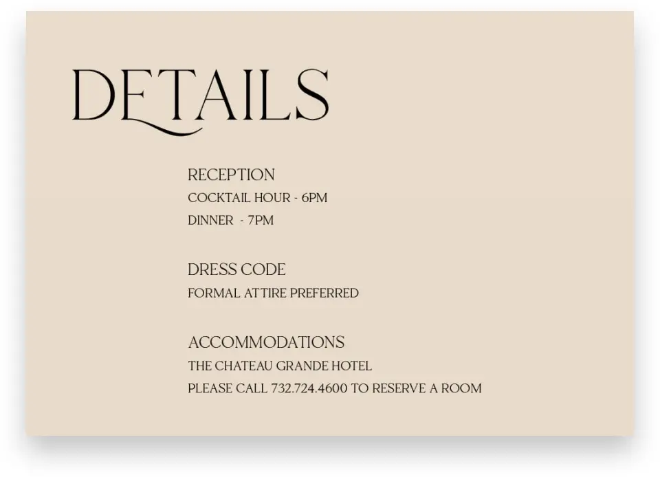 This is a 5" x 3½" Wedding Invitation Enclosure Card called The Lucy printed in full color on Premium Smooth paper