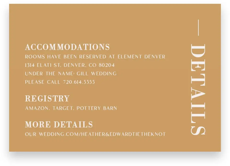 This is a 5" x 3½" Wedding Invitation Enclosure Card called The Heather printed in full color on Premium Smooth paper