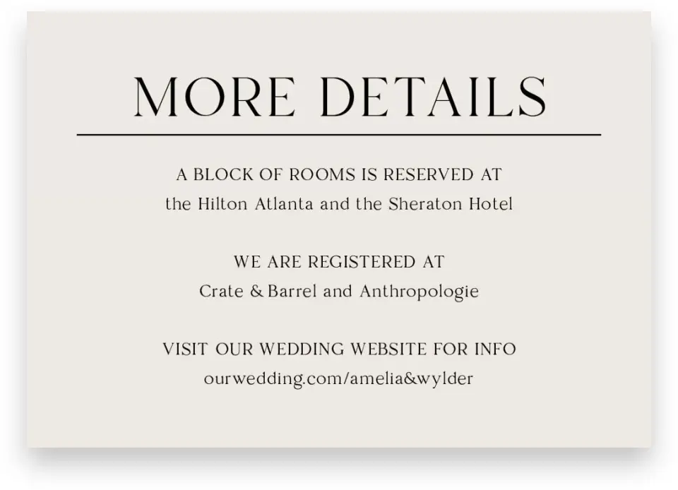 This is a 5" x 3½" Wedding Invitation Enclosure Card called Noble Names printed in full color on Premium Smooth paper