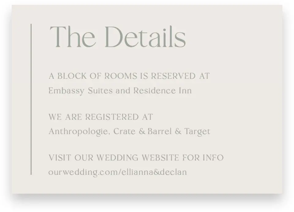 This is a 5" x 3½" Wedding Invitation Enclosure Card called Elegant Lines printed in full color on Premium Smooth paper