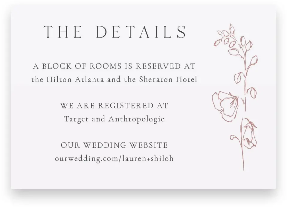 This is a 5" x 3½" Wedding Invitation Enclosure Card called Cute + Charming printed in full color on Premium Smooth paper