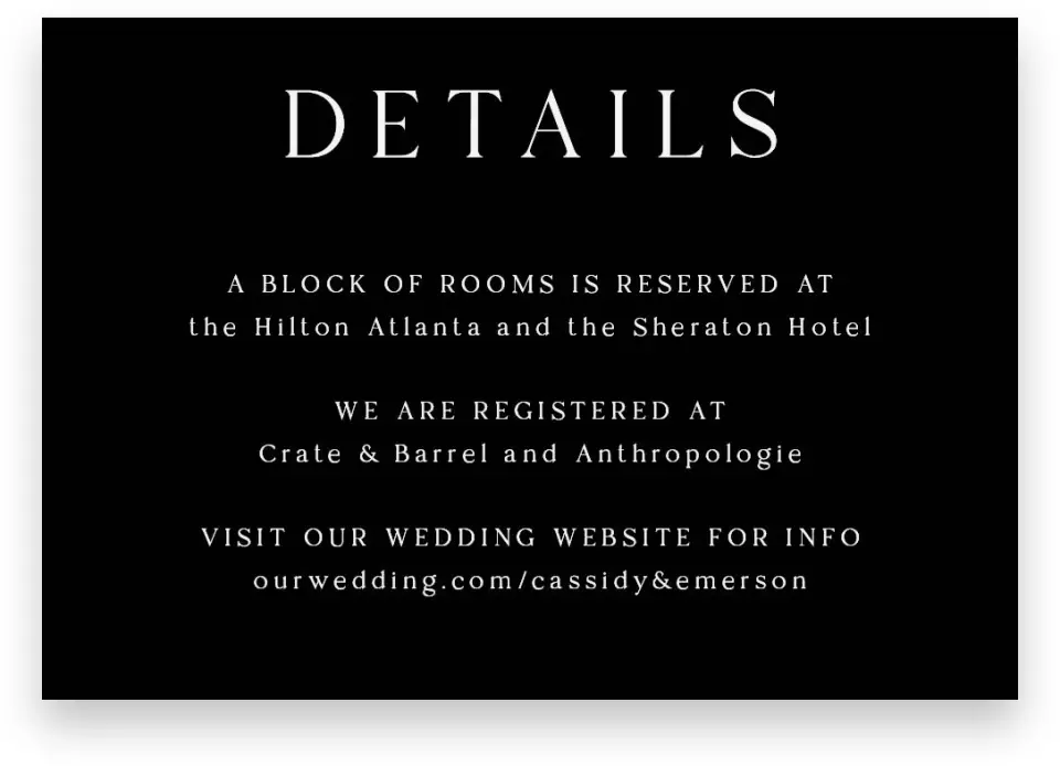 This is a 5" x 3½" Wedding Invitation Enclosure Card called Devoted Delight printed in full color with Silver foil on Luxe Satin (coated) paper