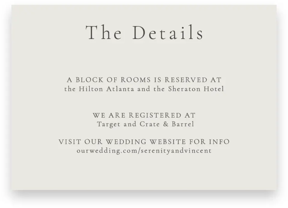 This is a 5" x 3½" Wedding Invitation Enclosure Card called Graceful Greenery printed in full color on Premium Smooth paper