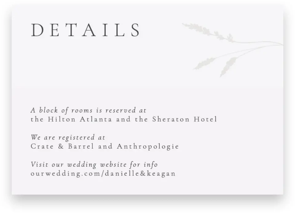 This is a 5" x 3½" Wedding Invitation Enclosure Card called Wild Devotion printed in full color with Silver foil on Luxe Satin (coated) paper
