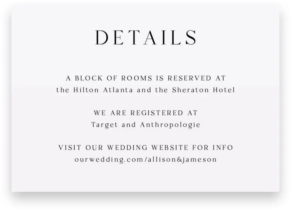 This is a 5" x 3½" Wedding Invitation Enclosure Card called Simple Signature printed in full color on Premium Smooth paper