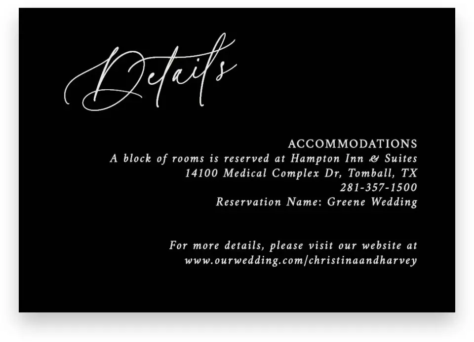 This is a 5" x 3½" Wedding Invitation Enclosure Card called The Christina printed in full color on Premium Smooth paper