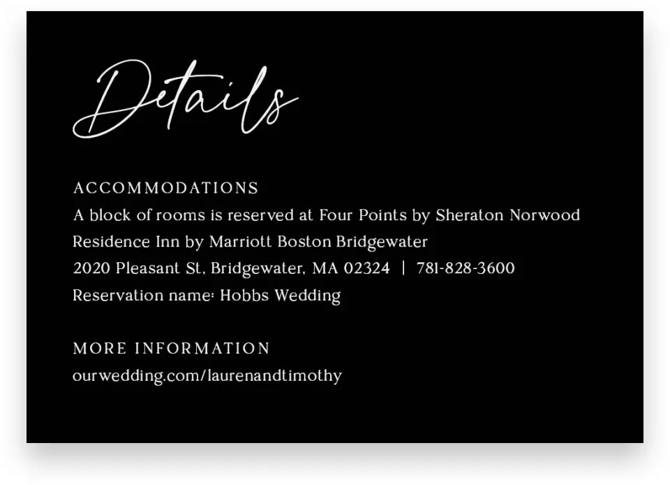 This is a 5" x 3½" Wedding Invitation Enclosure Card called The Lauren printed in full color on Premium Smooth paper