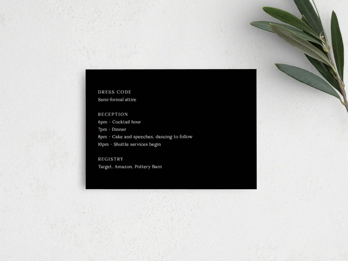 Guest Information Card Back View