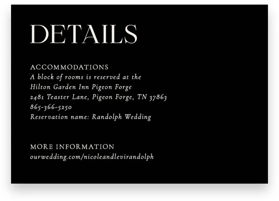 This is a 5" x 3½" Wedding Invitation Enclosure Card called The Nicole printed in full color on Premium Smooth paper