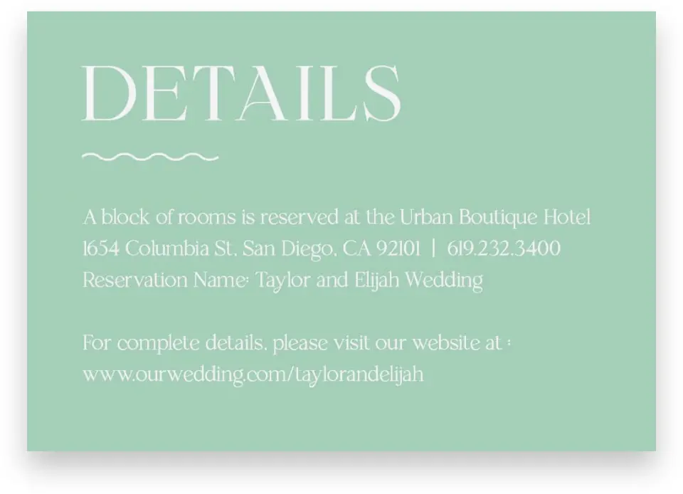 This is a 5" x 3½" Wedding Invitation Enclosure Card called The Taylor printed in full color on Premium Smooth paper