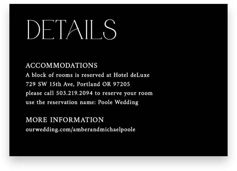 This is a 5" x 3½" Wedding Invitation Enclosure Card called The Amber printed in full color on Premium Smooth paper