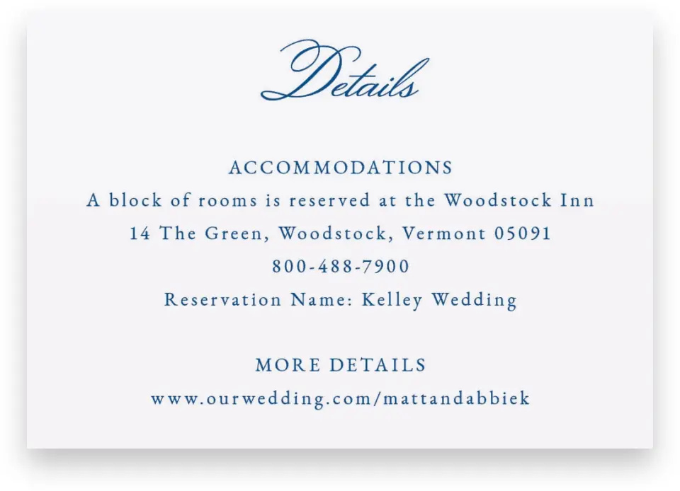 This is a 5" x 3½" Wedding Invitation Enclosure Card called Ornamental Elegance printed in full color on Premium Smooth paper