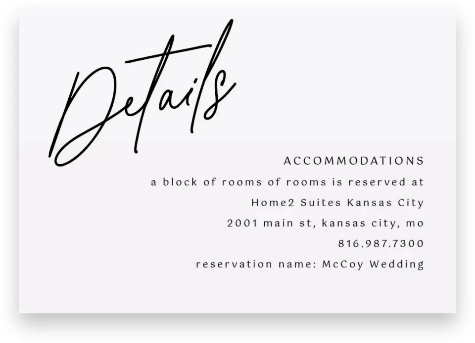 This is a 5" x 3½" Wedding Invitation Enclosure Card called Scripted Love printed in full color on Premium Smooth paper