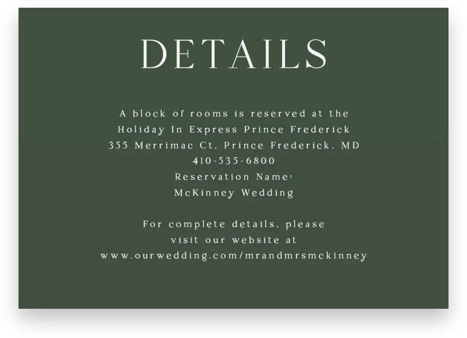 This is a 5" x 3½" Wedding Invitation Enclosure Card called True Tradition printed in full color with Rose Gold foil on Luxe Satin (coated) paper