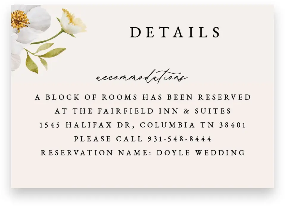 This is a 5" x 3½" Wedding Invitation Enclosure Card called Charming Cosmos printed in full color on Premium Smooth paper