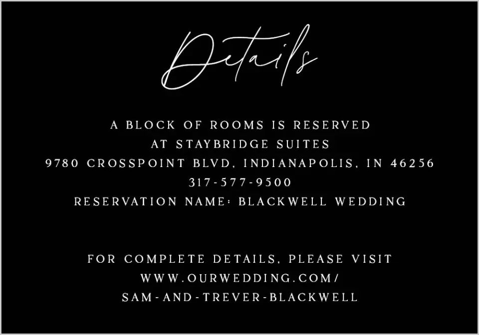 This is a 5" x 3½" Wedding Invitation Enclosure Card called The Samantha printed in full color on Premium Smooth paper