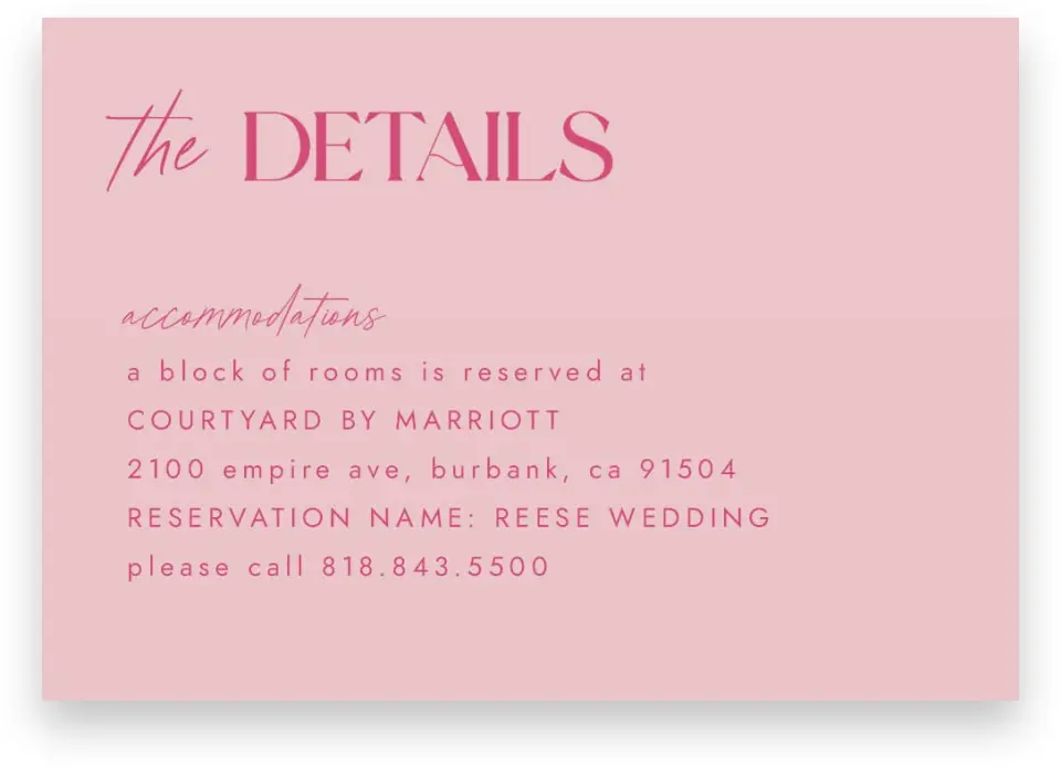 This is a 5" x 3½" Wedding Invitation Enclosure Card called The Andrea printed in full color on Premium Smooth paper