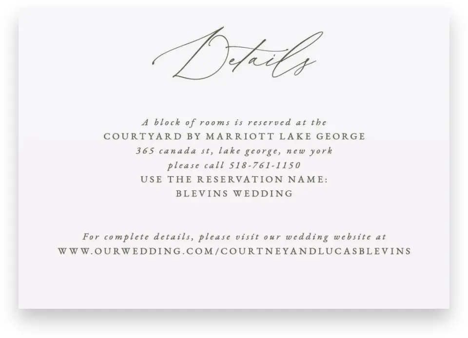 This is a 5" x 3½" Wedding Invitation Enclosure Card called Elegant Crest printed in full color on Premium Smooth paper