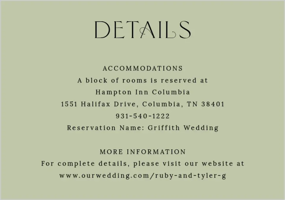 This is a 5" x 3½" Wedding Invitation Enclosure Card called The Ruby printed in full color on Premium Smooth paper