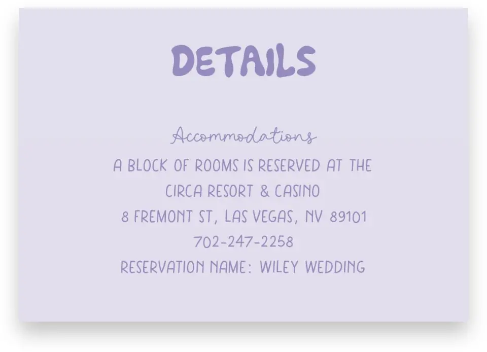 This is a 5" x 3½" Wedding Invitation Enclosure Card called The Karly printed in full color on Premium Smooth paper
