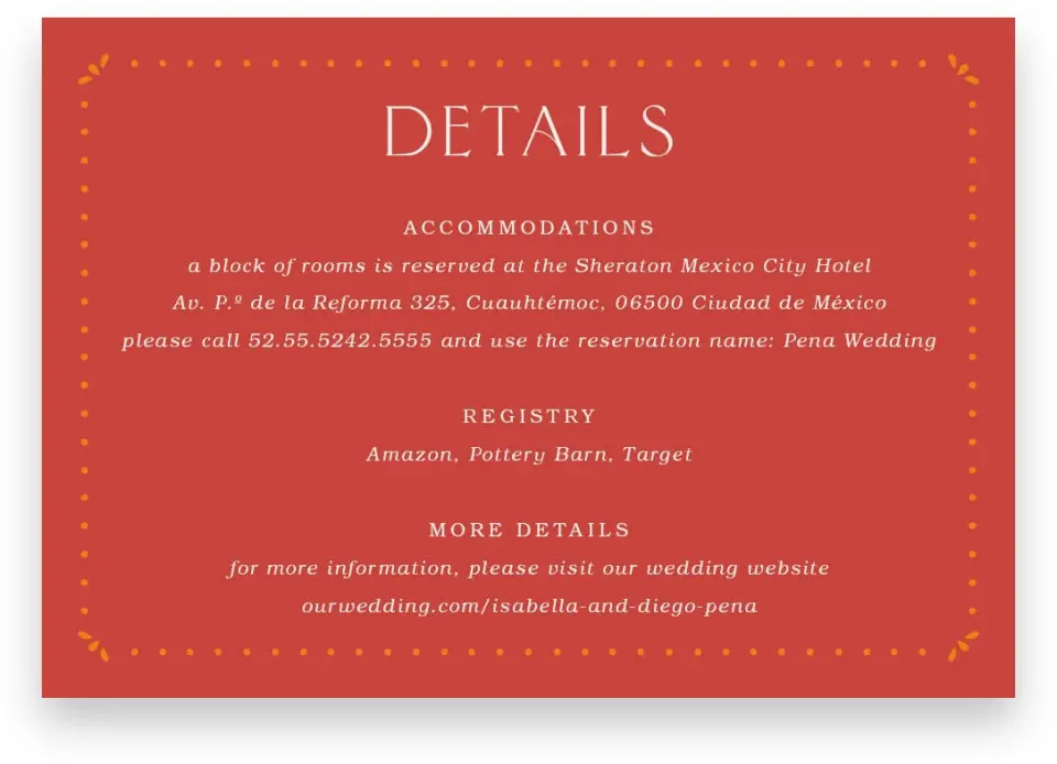 This is a 5" x 3½" Wedding Invitation Enclosure Card called Folk Fiesta printed in full color on Premium Smooth paper