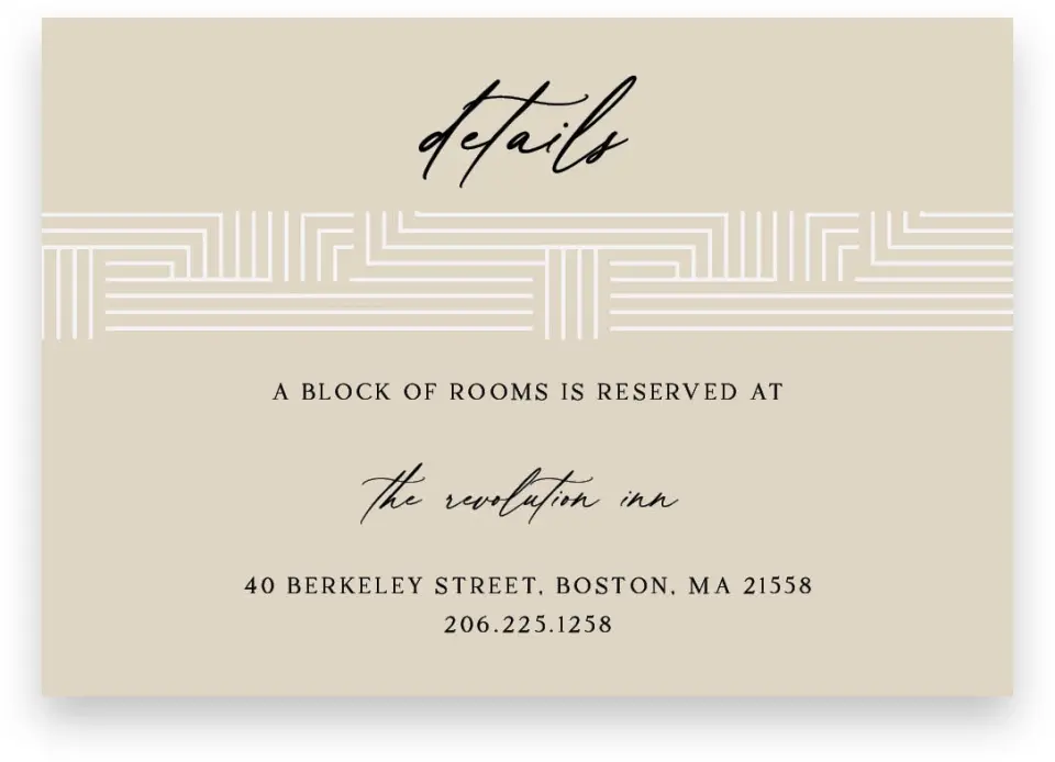 This is a 5" x 3½" Wedding Invitation Enclosure Card called Love Maze printed in full color with Gold foil on Luxe Satin (coated) paper