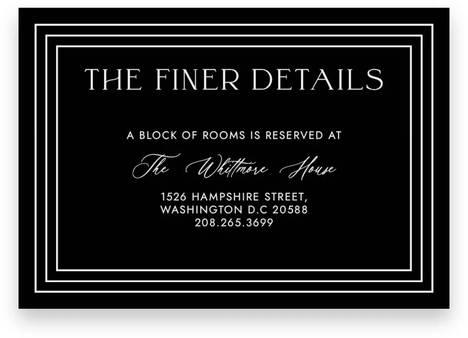 This is a 5" x 3½" Wedding Invitation Enclosure Card called Passionate Arch printed in full color with Gold foil on Luxe Satin (coated) paper