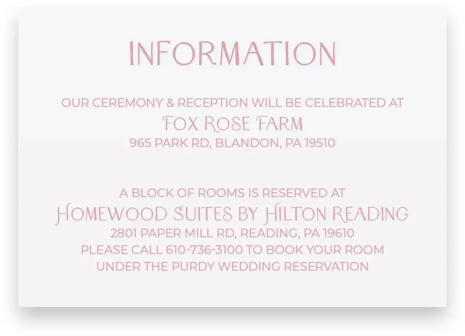 This is a 5" x 3½" Wedding Invitation Enclosure Card called Efflorescence printed in full color on Premium Smooth paper