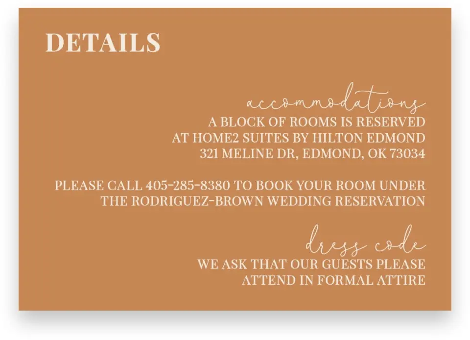 This is a 5" x 3½" Wedding Invitation Enclosure Card called Sultry Sunshine printed in full color on Premium Smooth paper