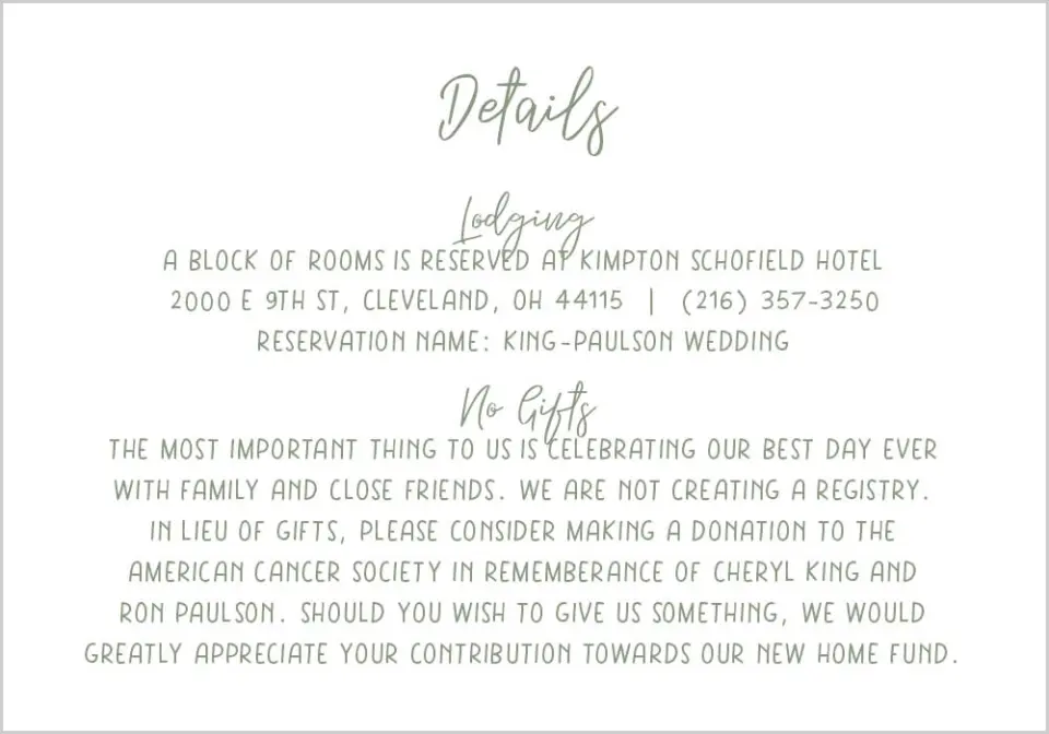 This is a 5" x 3½" Wedding Invitation Enclosure Card called Hopeful Floral printed in full color on Premium Smooth paper