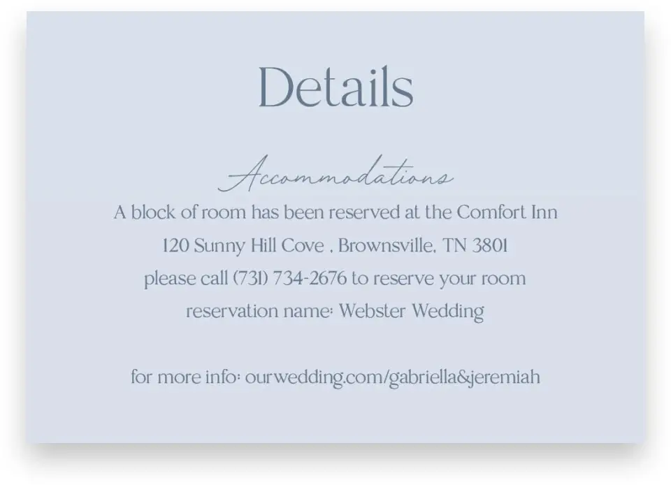 This is a 5" x 3½" Wedding Invitation Enclosure Card called The Gabriella printed in full color on Premium Smooth paper