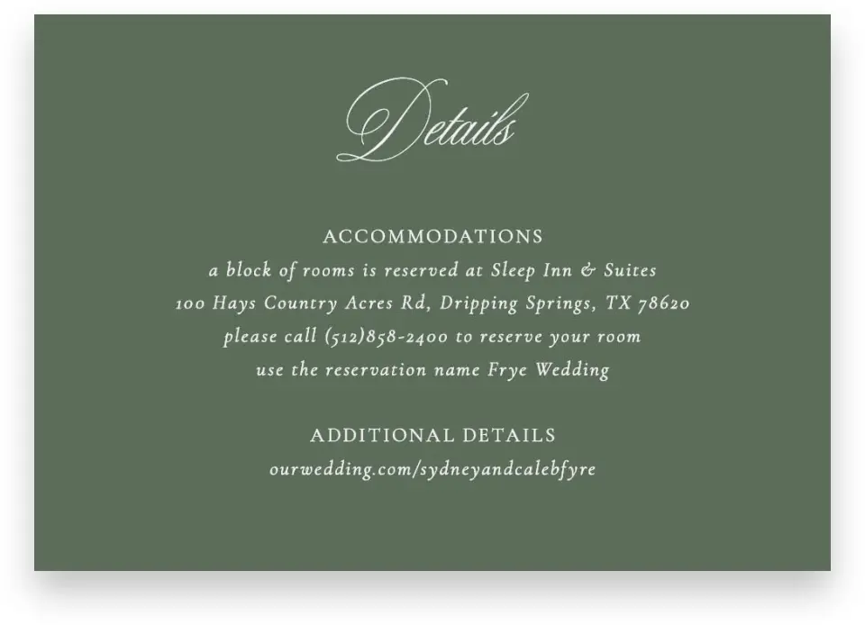 This is a 5" x 3½" Wedding Invitation Enclosure Card called Elegant Frame printed in full color on Premium Smooth paper