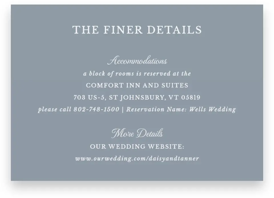 This is a 5" x 3½" Wedding Invitation Enclosure Card called Flowering Frame printed in full color with Silver foil on Luxe Satin (coated) paper