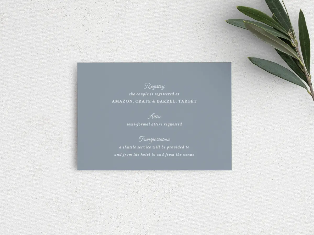 Guest Information Card Back View