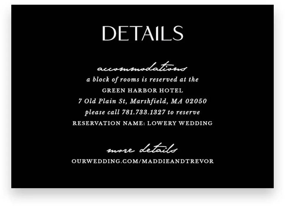 This is a 5" x 3½" Wedding Invitation Enclosure Card called The Madison printed in full color on Premium Smooth paper