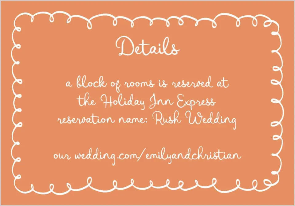 This is a 5" x 3½" Wedding Invitation Enclosure Card called Wedding Whimsy printed in full color on Premium Smooth paper