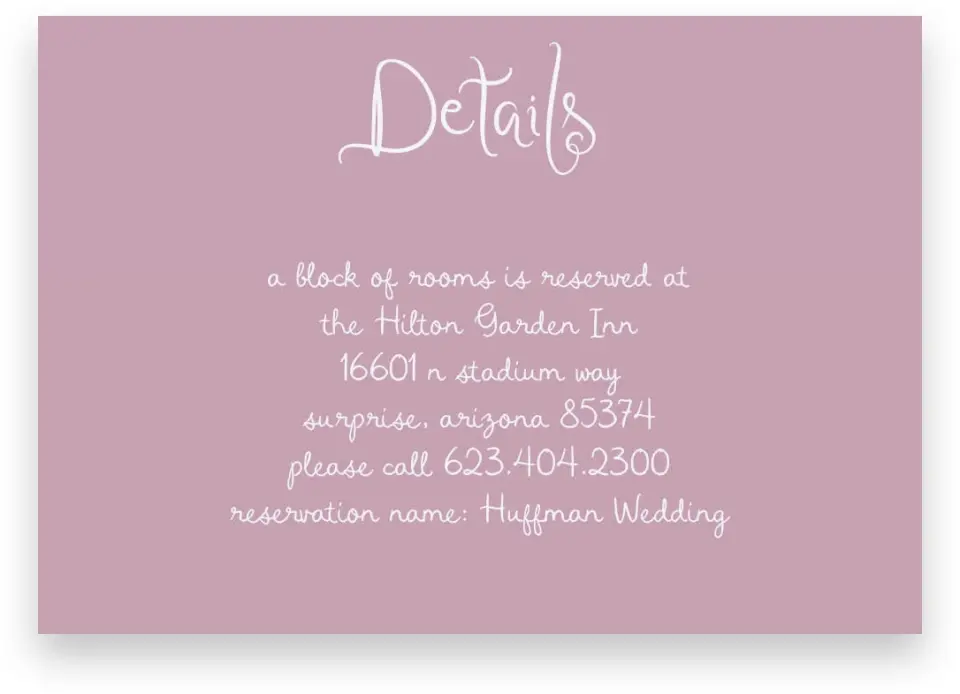 This is a 5" x 3½" Wedding Invitation Enclosure Card called The Micayla printed in full color on Premium Smooth paper