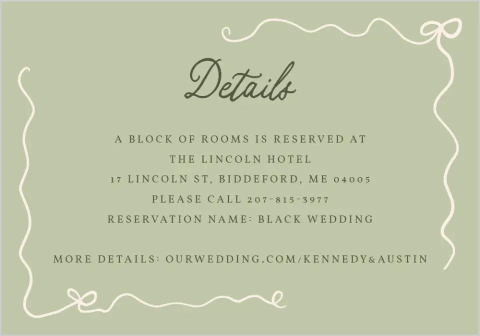 This is a 5" x 3½" Wedding Invitation Enclosure Card called The Kennedy printed in full color on Premium Smooth paper