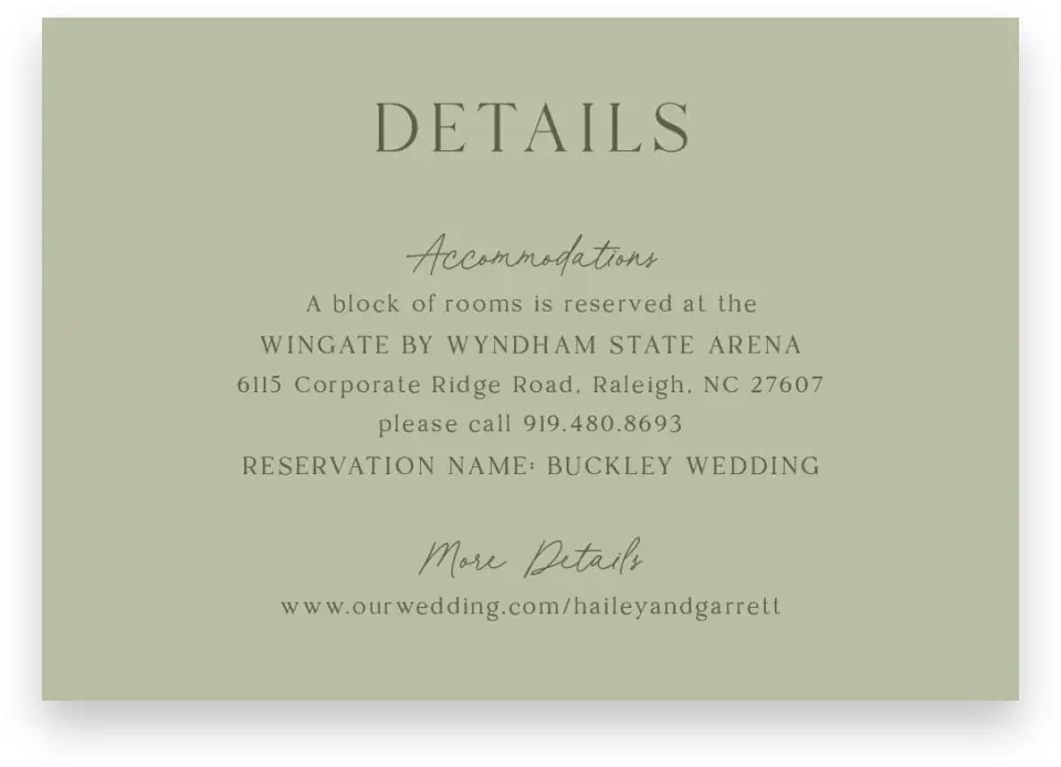 This is a 5" x 3½" Wedding Invitation Enclosure Card called The Hailey printed in full color on Premium Smooth paper