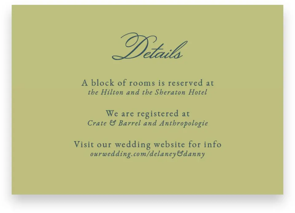 This is a 5" x 3½" Wedding Invitation Enclosure Card called Garden of Vows printed in full color on Premium Smooth paper