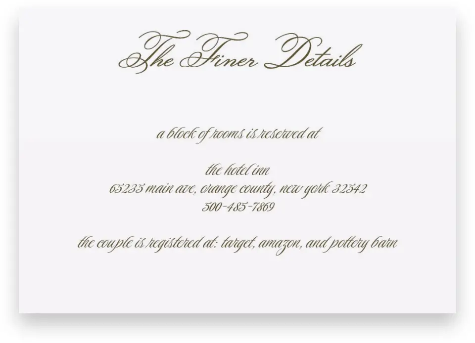 This is a 5" x 3½" Wedding Invitation Enclosure Card called Ever After printed in full color on Premium Smooth paper