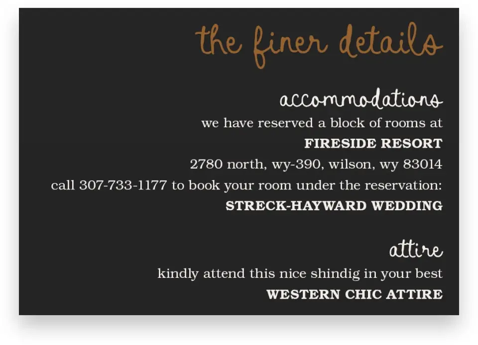 This is a 5" x 3½" Wedding Invitation Enclosure Card called Head Over Boots printed in full color on Premium Smooth paper