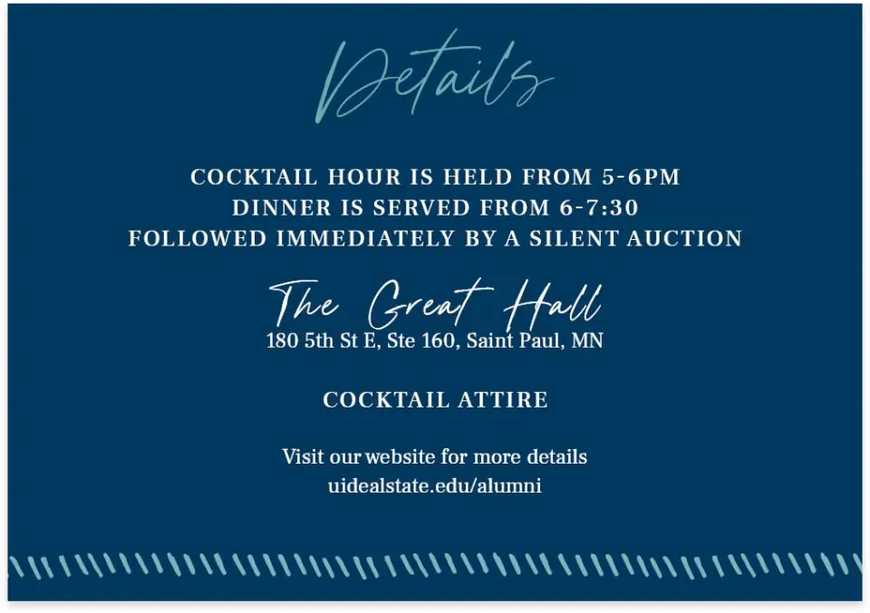 This is a 5" x 3½" Gala Invitation Enclosure Card called Spirited Academics printed in full color on Premium Smooth paper