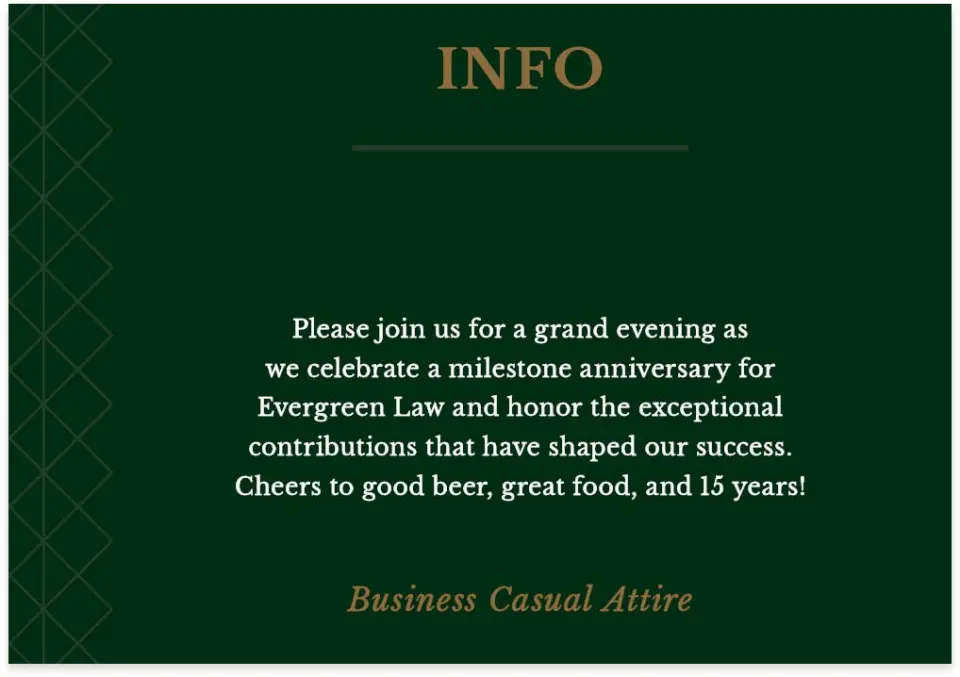 This is a 5" x 3½" Gala Invitation Enclosure Card called Enduring Evergreen printed in full color on Premium Smooth paper