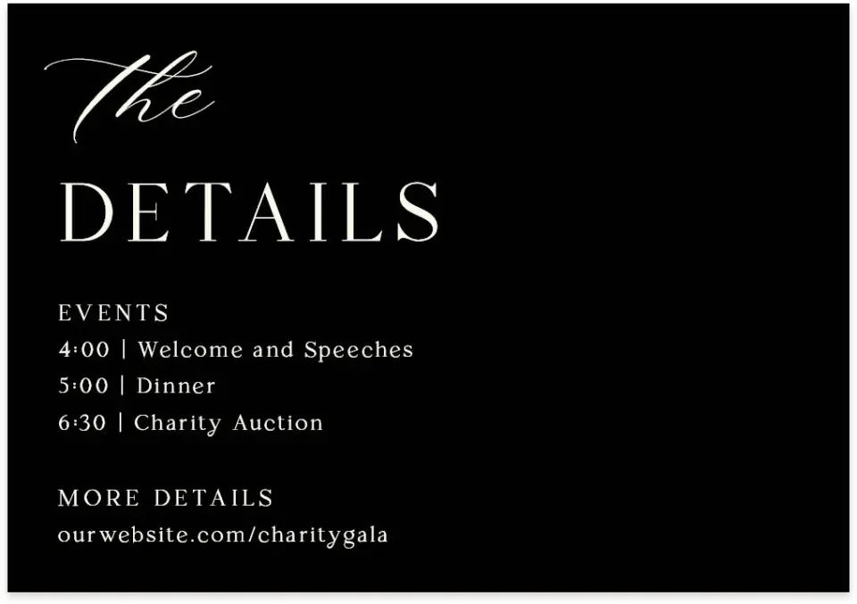 This is a 5" x 3½" Gala Invitation Enclosure Card called Giving Grace printed in full color on Premium Smooth paper