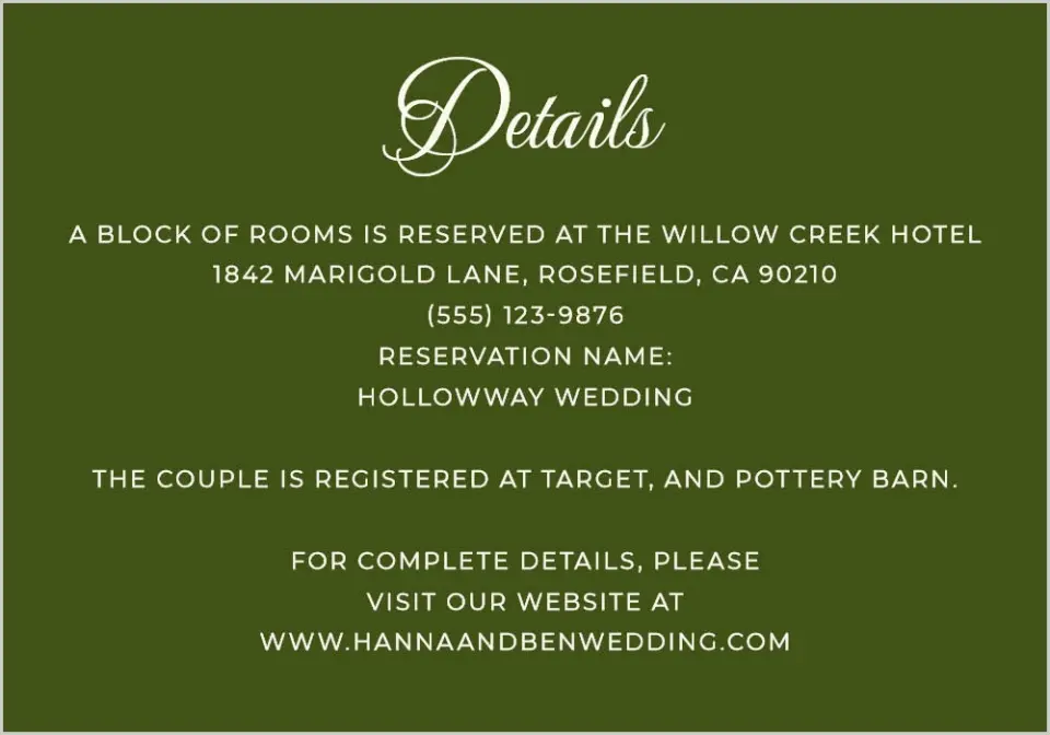 This is a 5" x 3½" Wedding Invitation Enclosure Card called Grand Party printed in full color on Premium Smooth paper