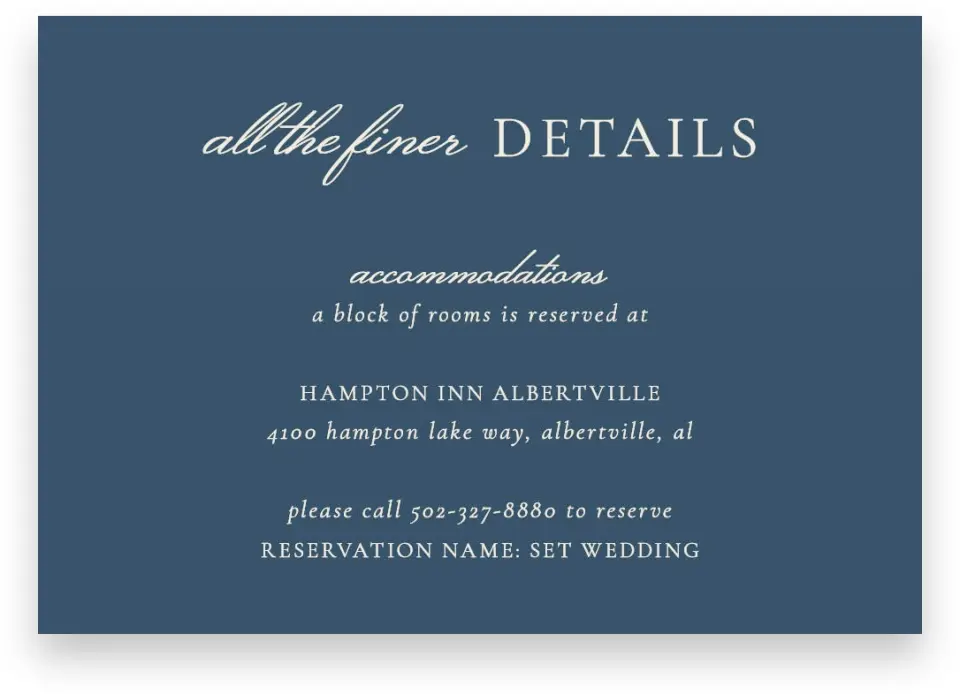 This is a 5" x 3½" Wedding Invitation Enclosure Card called The Georgia printed in full color on Premium Smooth paper