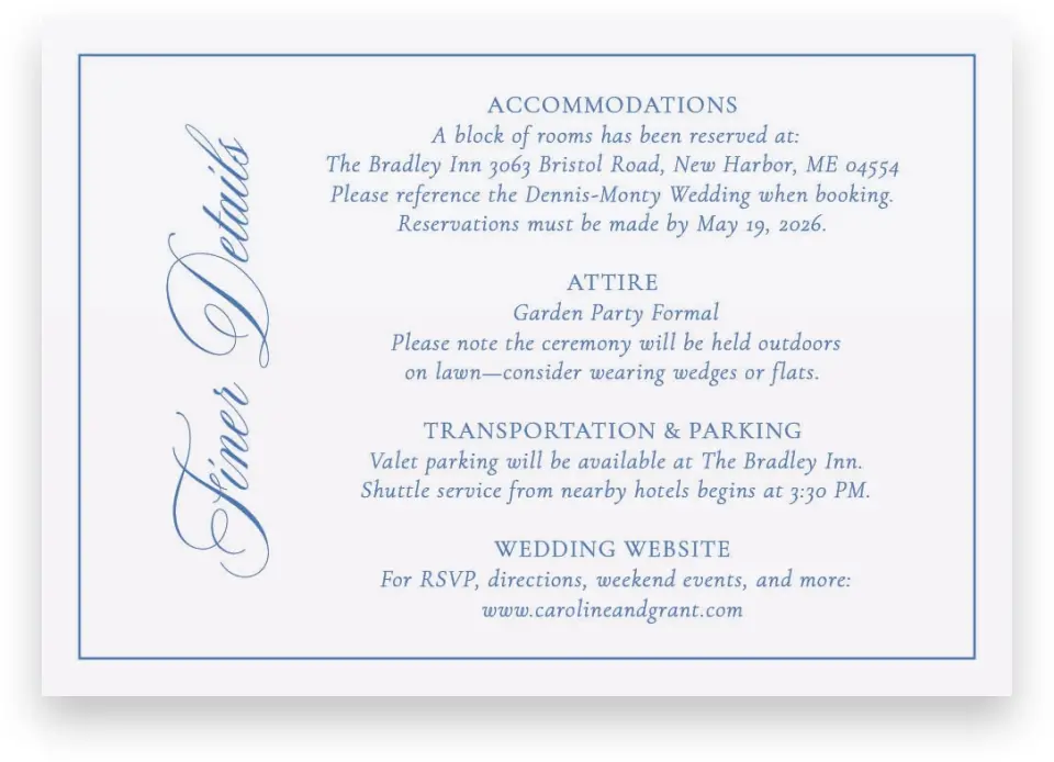This is a 5" x 3½" Wedding Invitation Enclosure Card called Bradley printed in full color on Premium Smooth paper