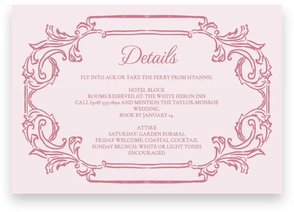 This is a 5" x 3½" Wedding Invitation Enclosure Card called Nantucket printed in full color with Silver foil on Luxe Satin (coated) paper