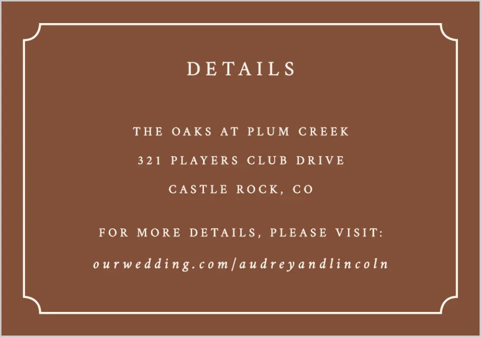 This is a 5" x 3½" Wedding Invitation Enclosure Card called Autumn Vow printed in full color on Premium Smooth paper